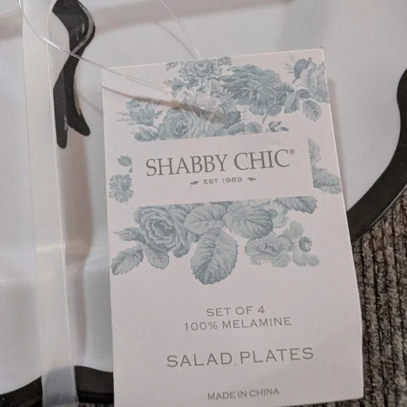 NWT Shabby Chic Black White Bow Melamine Salad Plates Set of 4 - Picture 2 of 5